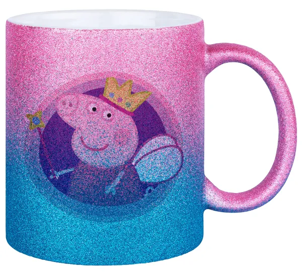 Peppa pig Queen — Gold/blue glitter mug, ceramic, 330ml