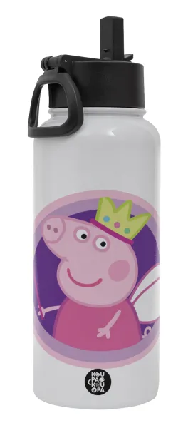 Peppa pig Queen — Metal mug thermo White with Straw and Spout Lid (Stainless steel), double wall, 950ml