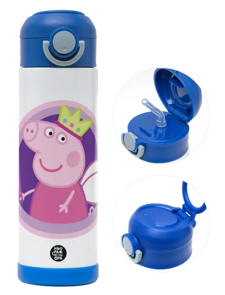 Peppa pig Queen — Παιδικό παγούρι θερμό, ανοξείδωτο, με καλαμάκι ασφαλείας, ΜΠΛΕ (500ml)
