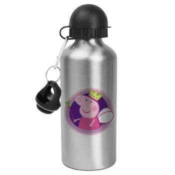 Peppa pig Queen, Metallic water jug, Silver, aluminum 500ml