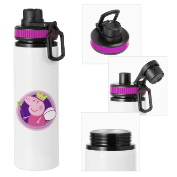 Peppa pig Queen, Metallic water bottle with safety lid, 850ml aluminum