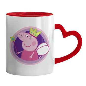 Peppa pig Queen, Mug heart red handle, ceramic, 330ml