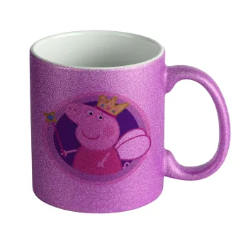 Peppa pig Queen, Κούπα Μωβ Glitter που γυαλίζει, κεραμική, 330ml
