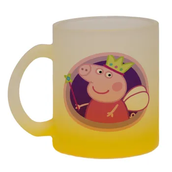 Peppa pig Queen, Κούπα γυάλινη δίχρωμη με βάση το κίτρινο ματ, 330ml