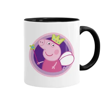 Peppa pig Queen, Κούπα χρωματιστή μαύρη, κεραμική, 330ml
