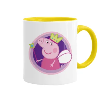 Peppa pig Queen, Κούπα χρωματιστή κίτρινη, κεραμική, 330ml