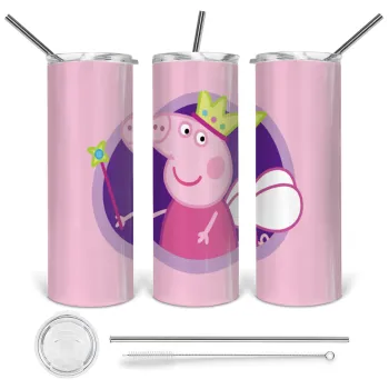 Peppa pig Queen, Tumbler stainless steel 600ml, with metal straw & cleaning brush