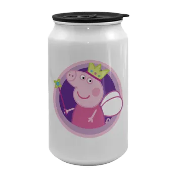Peppa pig Queen, Κούπα ταξιδιού μεταλλική με καπάκι (tin-can) 500ml