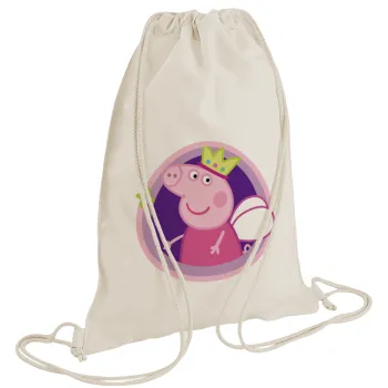 Peppa pig Queen, Τσάντα πλάτης πουγκί GYMBAG natural (28x40cm)