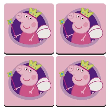 Peppa pig Queen, ΣΕΤ 4 Σουβέρ ξύλινα τετράγωνα (9cm)