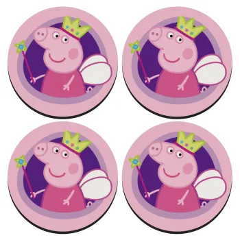 Peppa pig Queen, SET of 4 round wooden coasters (9cm)