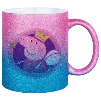 Peppa pig Queen, Κούπα Χρυσή/Μπλε Glitter, κεραμική, 330ml