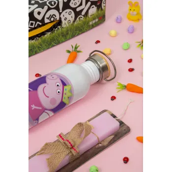 Peppa pig Queen, Πασχαλινή Λαμπάδα με παγούρι μεταλλικό (620ml, stainless steel) & κερί αρωματικό πλακέ (30cm) (ΡΟΖ)
