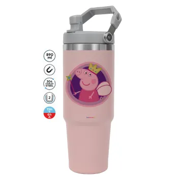Peppa pig Queen, ΡΟΖ χρώματος Θερμός Ανοξείδωτο 890ml (30oz) με χερούλι