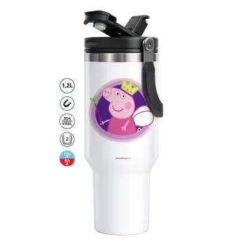 Peppa pig Queen, Mega Tumbler με καπάκι, διπλού τοιχώματος (θερμό) 1,2L