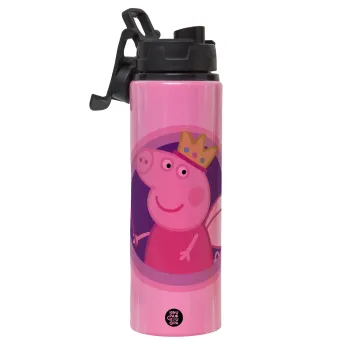 Peppa pig Queen, Μεταλλικό παγούρι νερού με καπάκι ασφαλείας, αλουμινίου 850ml