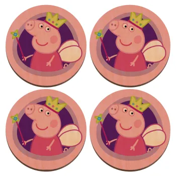 Peppa pig Queen, ΣΕΤ x4 Σουβέρ ξύλινα στρογγυλά plywood (9cm)