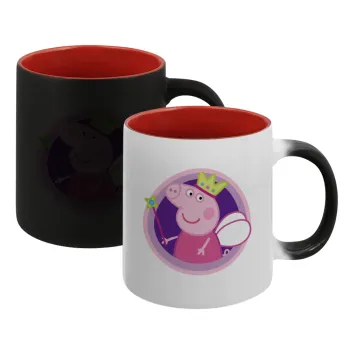 Peppa pig Queen, Κούπα Μαγική εσωτερικό κόκκινο, κεραμική, 330ml που αλλάζει χρώμα με το ζεστό ρόφημα