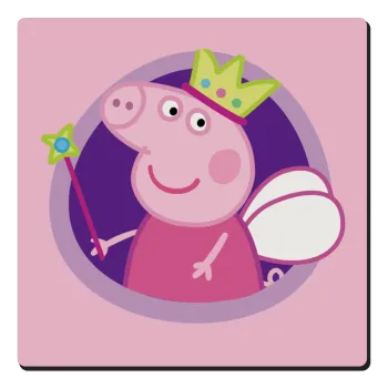 Peppa pig Queen, Τετράγωνο μαγνητάκι ξύλινο 6x6cm