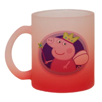 Peppa pig Queen, Κούπα γυάλινη δίχρωμη με βάση το κόκκινο ματ, 330ml
