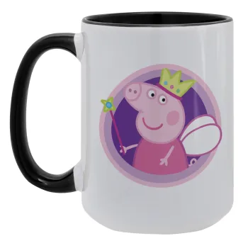 Peppa pig Queen, Κούπα Mega 15oz, κεραμική Μαύρη, 450ml