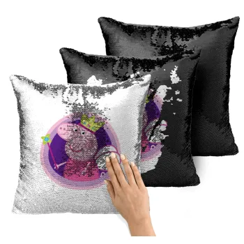 Peppa pig Queen, Μαξιλάρι καναπέ Μαγικό Μαύρο με πούλιες 40x40cm περιέχεται το γέμισμα
