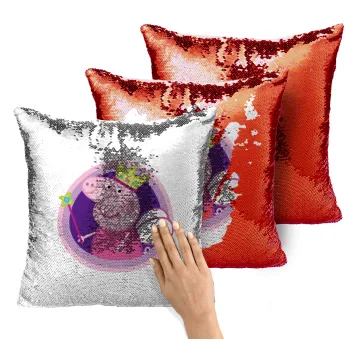 Peppa pig Queen, Μαξιλάρι καναπέ Μαγικό Κόκκινο με πούλιες 40x40cm περιέχεται το γέμισμα