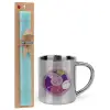 Easter Set, metallic thermal cup (300ml) & aromatic flat Easter candle (30cm) (TURQUOISE)
