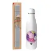 Easter Set, metallic stainless thermos bottle (500ml) & scented flat Easter candle (30cm) (GRAY)