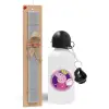 Easter Set, metallic aluminum water bottle (500ml) & aromatic flat Easter candle (30cm) (GRAY)