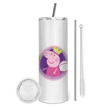 Peppa pig Queen, Tumbler stainless steel 600ml, with metal straw & cleaning brush