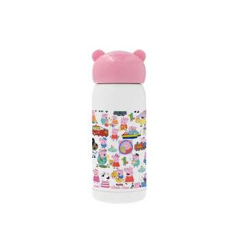 Peppa pig Characters, Ροζ ανοξείδωτο παγούρι θερμό (Stainless steel), 320ml