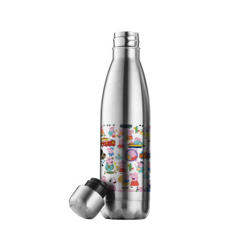Peppa pig Characters, Μεταλλικό παγούρι θερμός Inox (Stainless steel), διπλού τοιχώματος, 500ml