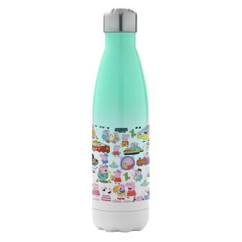 Peppa pig Characters, Μεταλλικό παγούρι θερμός Πράσινο/Λευκό (Stainless steel), διπλού τοιχώματος, 500ml