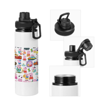 Peppa pig Characters, Metal water bottle with safety cap, aluminum 850ml