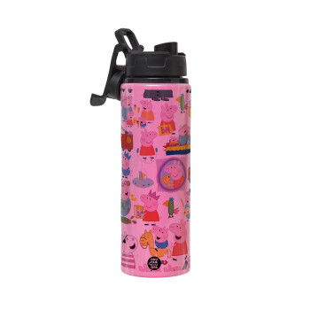 Peppa pig Characters, Metallic water bottle with safety lid, 850ml aluminum