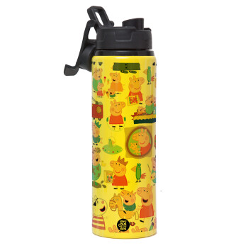 Peppa pig Characters, Metallic water bottle with safety lid, 850ml aluminum