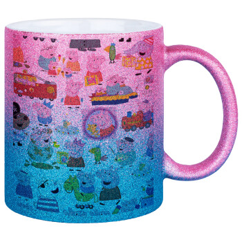 Peppa pig Characters, Κούπα Χρυσή/Μπλε Glitter, κεραμική, 330ml