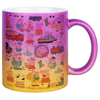Peppa pig Characters, Κούπα Χρυσή/Ροζ Glitter, κεραμική, 330ml