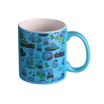 Peppa pig Characters, Κούπα Σιέλ Glitter που γυαλίζει, κεραμική, 330ml