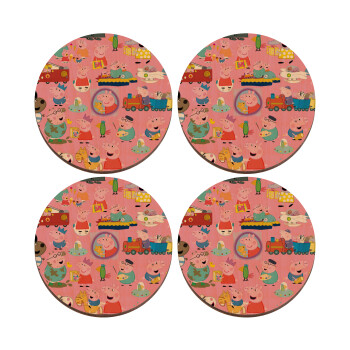Peppa pig Characters, ΣΕΤ x4 Σουβέρ ξύλινα στρογγυλά plywood (9cm)