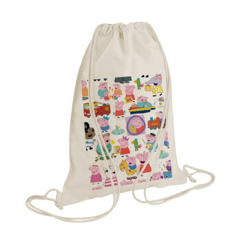 Peppa pig Characters, Backpack bag GYMBAG natural (28x40cm)