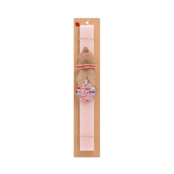 Peppa pig Characters, Easter Set, wooden keychain & scented flat Easter candle (30cm) (PINK)