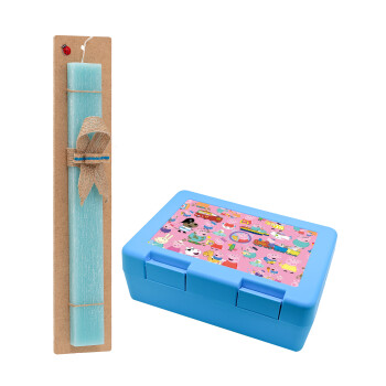 Peppa pig Characters, Easter Set, children's snack container BLUE & Easter aromatic flat candle (30cm) (TURQUOISE)