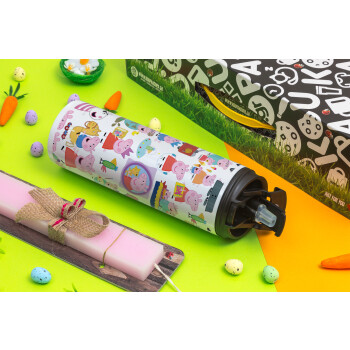 Peppa pig Characters, Πασχαλινή Λαμπάδα με Travel Tumbler θερμό με διπλό καπάκι (600ml, BPA free) & κερί αρωματικό πλακέ (30cm) (ΡΟΖ)