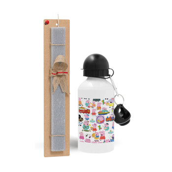 Peppa pig Characters, Easter Set, metallic aluminum water bottle (500ml) & aromatic flat Easter candle (30cm) (GRAY)