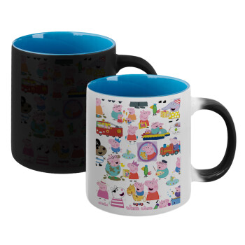 Peppa pig Characters, Κούπα Μαγική εσωτερικό μπλε, κεραμική 330ml που αλλάζει χρώμα με το ζεστό ρόφημα