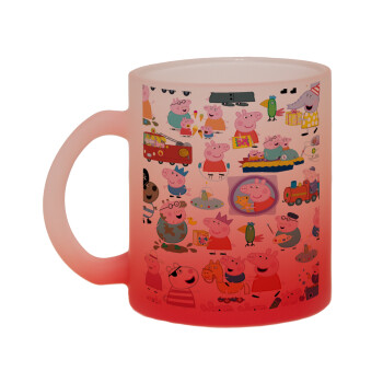 Peppa pig Characters, Κούπα γυάλινη δίχρωμη με βάση το κόκκινο ματ, 330ml