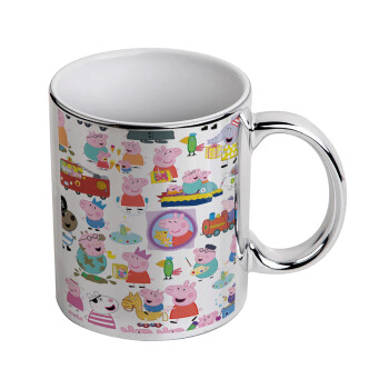 Peppa pig Characters, Mug ceramic, silver mirror, 330ml