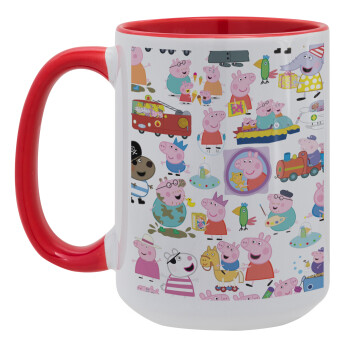 Peppa pig Characters, Κούπα Mega 15oz, κεραμική Κόκκινη, 450ml